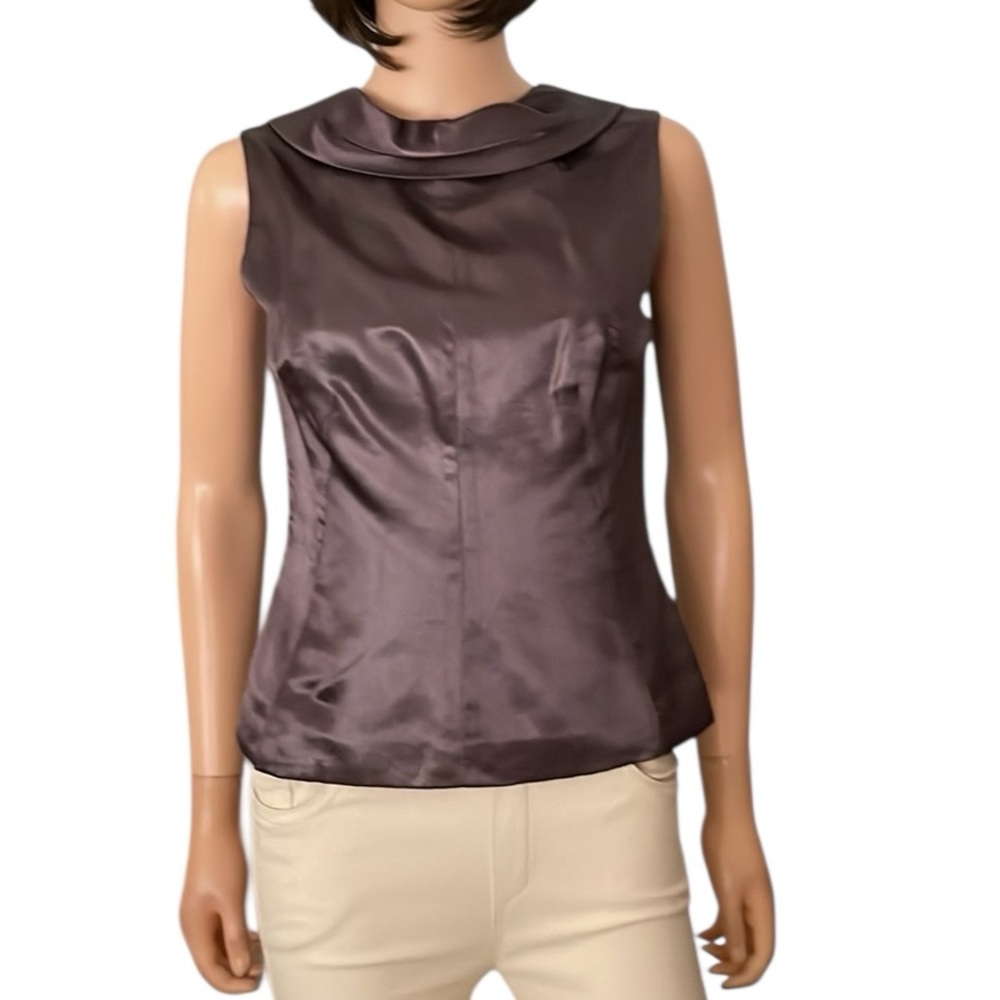Vintage Helena Sorel Satin Sleeveless Blouse Shawl Front |Button’s Down Back|
